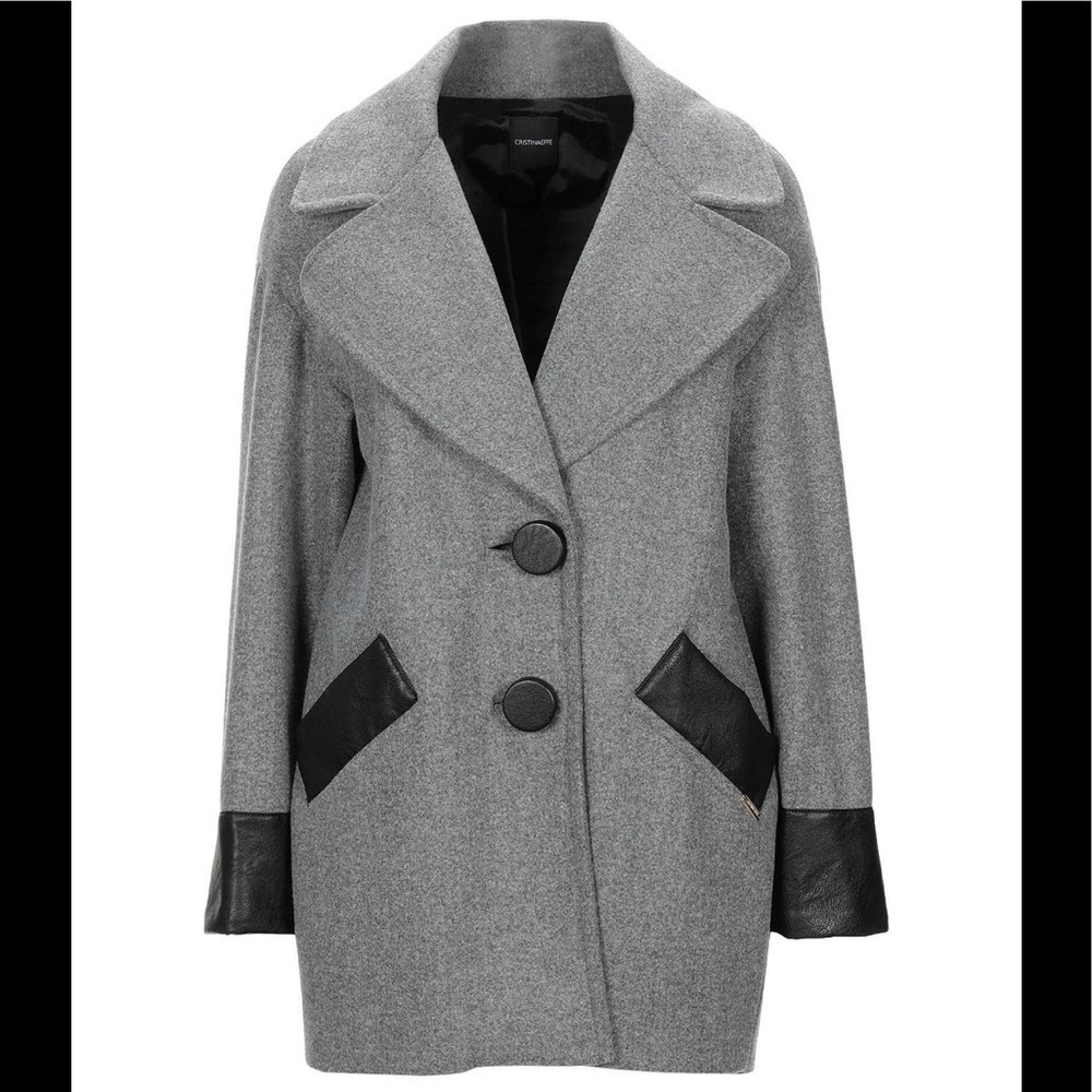 CRISTINAEFFE Gray Faux Leather Trim Wool Blend Jacket Size 42/6